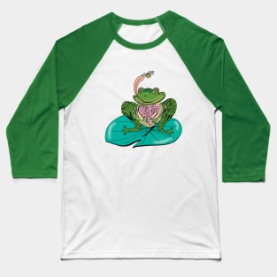 Frog on Lily Pad Boho Henna Style Baseball T-Shirt